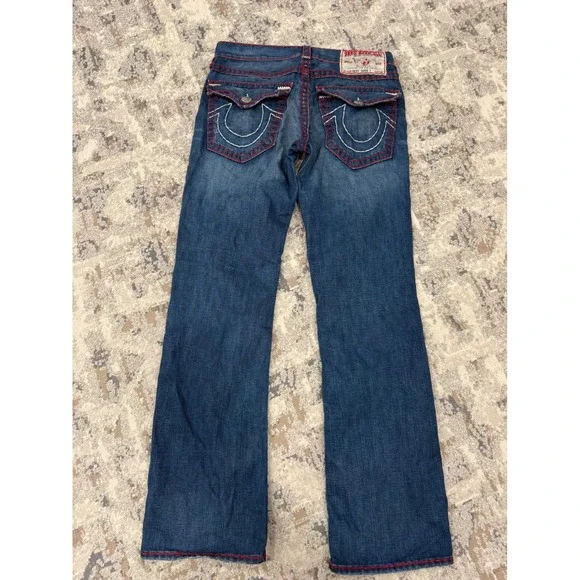 True Religion Ricky Super T Jeans Mens 33 Medium Wash Red White Stitch USA Made