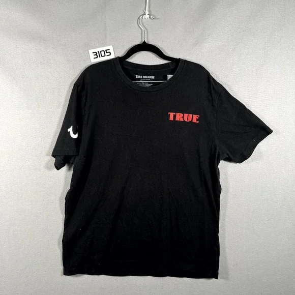 True Religion T Shirt Mens XL Black Logo‎ Buddha Cotton Short Sleeve Pullover