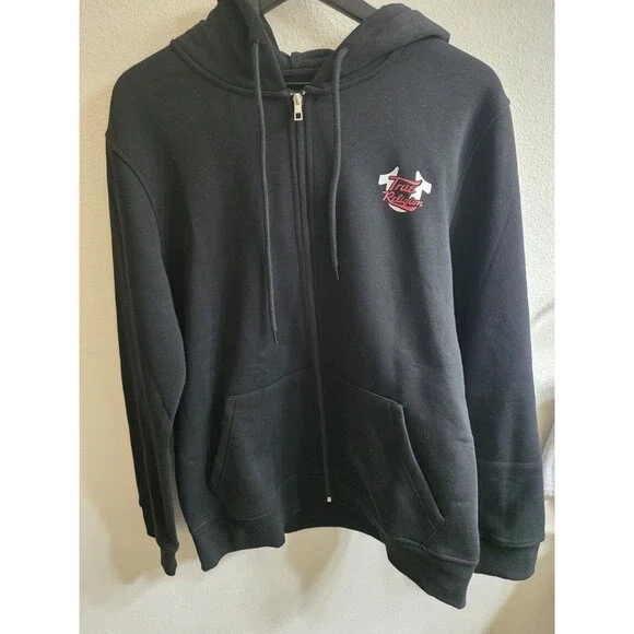 TRUE RELIGION SCRIPT OVAL LOGO HOODIE FULL ZIP SIZE SIZE‎ LARGE BLACK SOFT NWT!