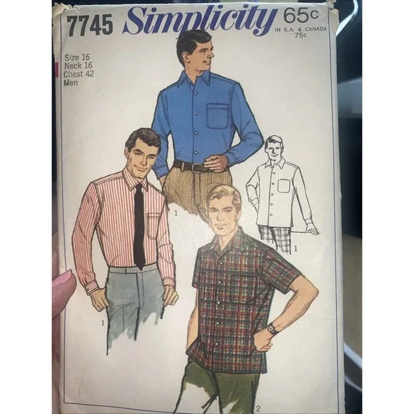 Vintage 1978 Simplicity Mens Tapered Button Front Shirt Pattern 7745 Size 16 Cut