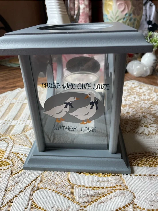 Gray Decorative Lantern Candle Holder with Duck Motif