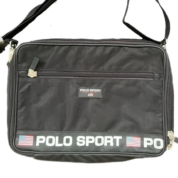 Vintage Polo Sport by Ralph Lauren‎ Black Messenger Bag with Logo
