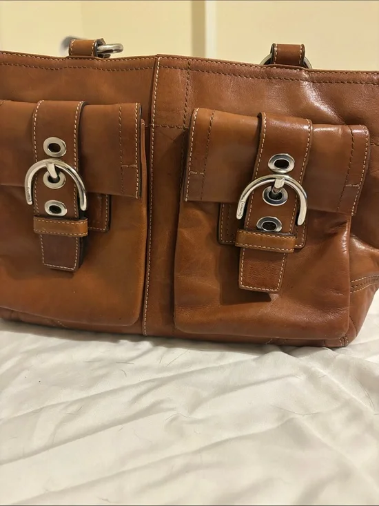 Coach MEDIUM Vibtage 8A09 Y2K SoHo tan leather double pocket satchel