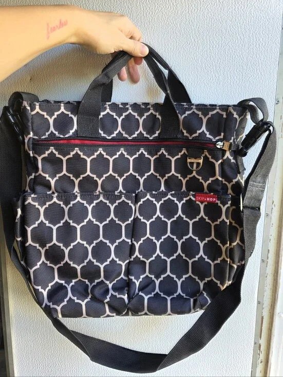 Skip Hop Black Geometric Polka Dot Gorpcore Travel Diaper Messenger Tote Bag