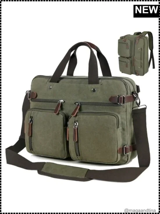 3-in-1 Convertible Canvas Messenger Bag 17.3 inch Laptop Briefcase Backpack