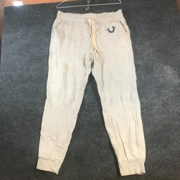 True Religion Jogger Sweatpants Mens 36x27 Gray Drawstring Waist Classic Logo