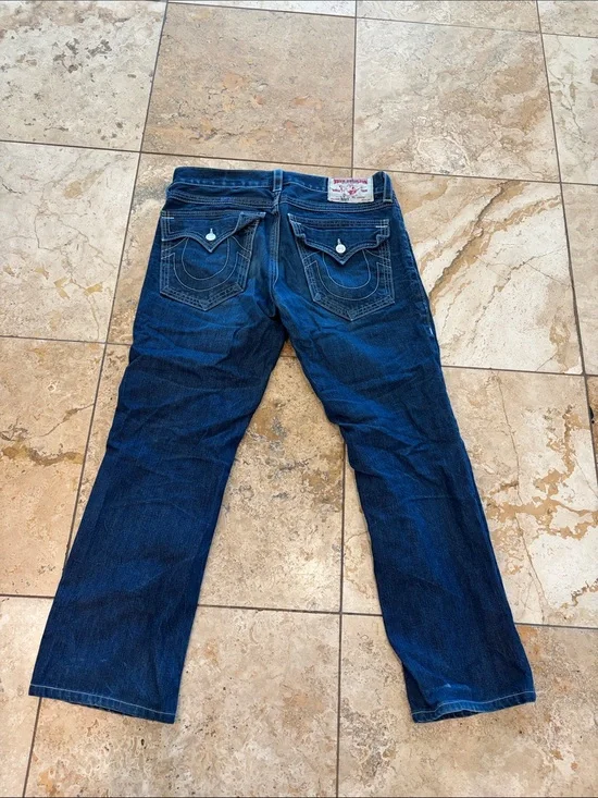 True Religion Men's Indigo Bootcut Jeans with Contrast Stitching