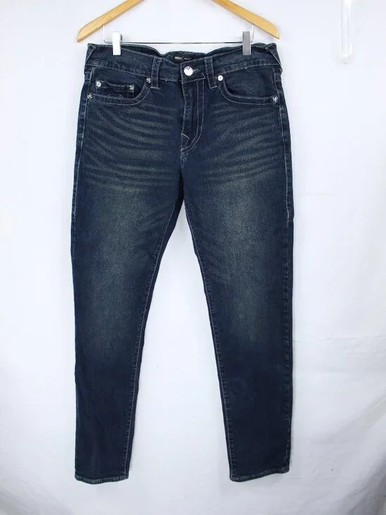 TRUE RELIGION MEN'S DARK BLUE JEANS ROCCO RELAXED SKINNY SIZE 33 GRUNGE
