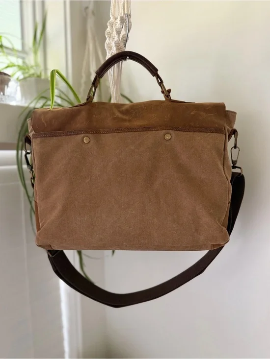 Wilsons Leather Vintage Canvas Laptop Messenger Bag Briefcase Satchel Brown