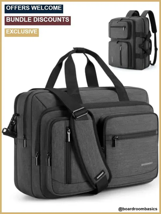 3-in-1 Laptop Bag 17.3 Inch Water-Repellent Shoulder Briefcase Multi-Pocket