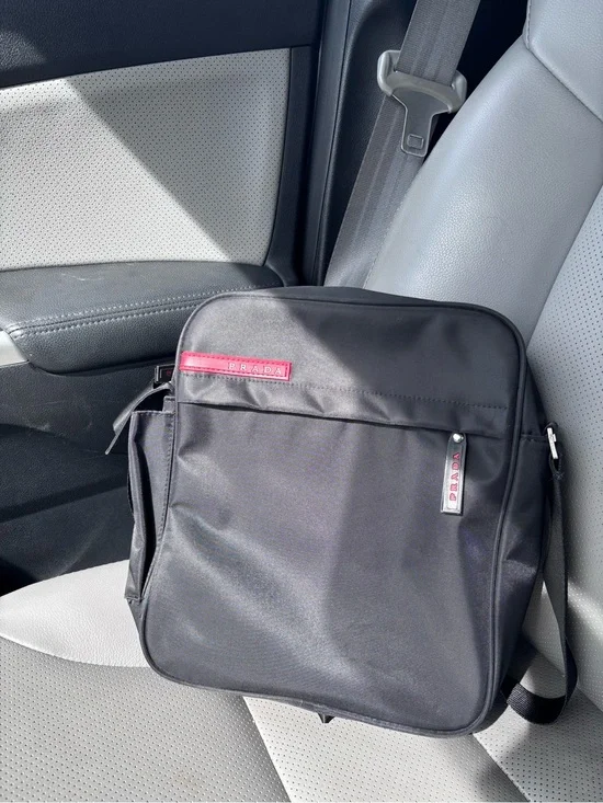 Vintage Y2K Prada Sport Linea Rossa Black Nylon Messenger Crossbody Bag
