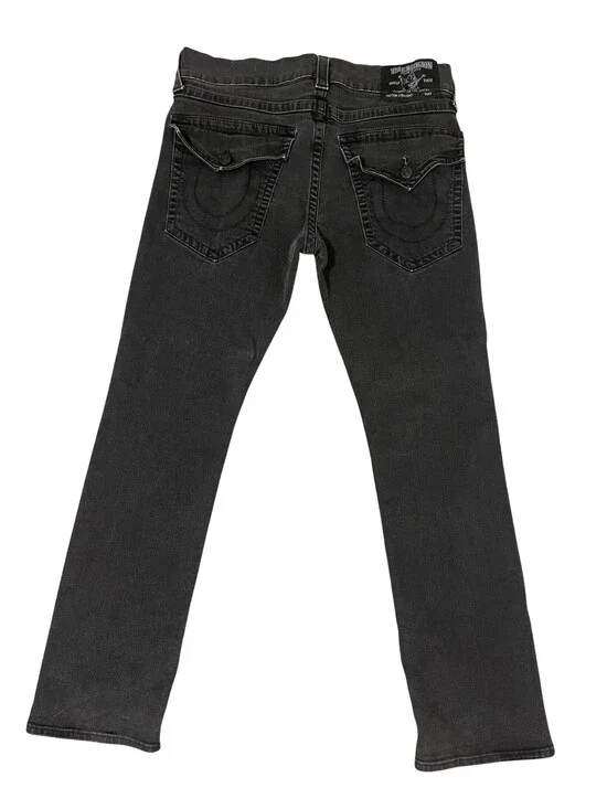 True Religion Jeans Mens 34x32 Black Section Straight Stretch Denim Flap Pockets