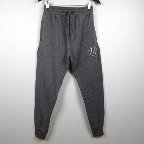 True Religion Joggers Men's Size S Gray Logo Sweatpants Lounge Wear