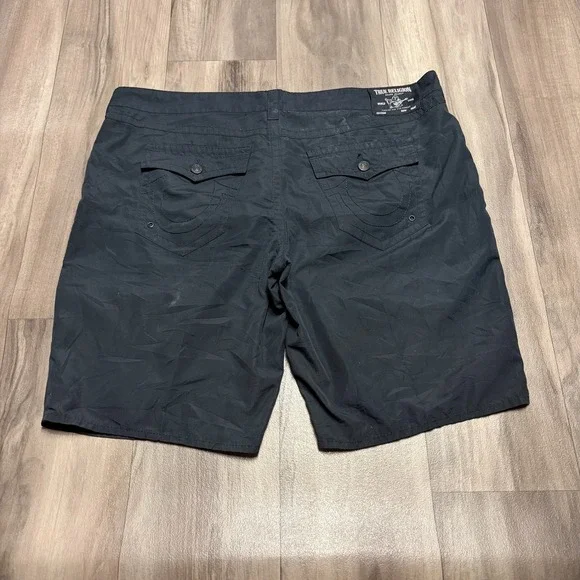 True Religion Ricky Relaxed Straight Shorts Mens 40 Black Horseshoe Pocket
