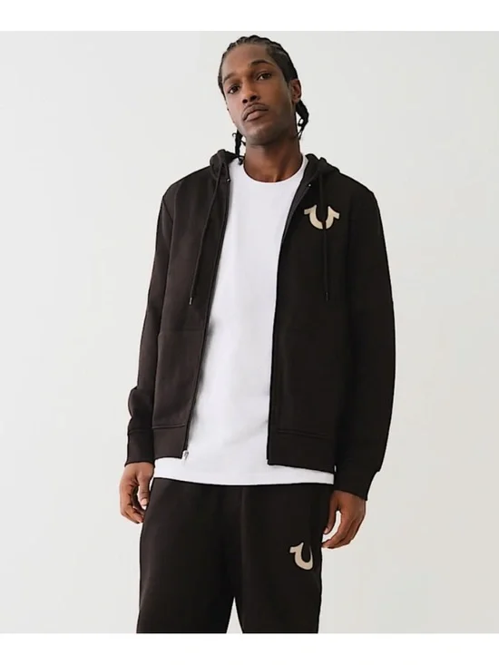 True Religion Men’s City Buddha Black Zip Hoodie with Metallic Logo. Size Small
