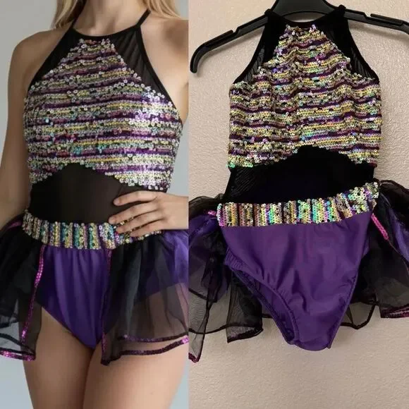 Glamour solo dance costume purple tutu sequin LC-large child