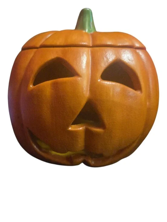 Orange Ceramic Jack-O'-Lantern Decorative Accent