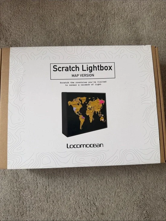 Scratch Lightbox Map in Black with Gold Accents