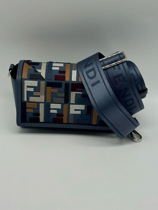 Fendi Vitello King Seta FF Mini Messenger Crossbody Bag with Adjustable Strap