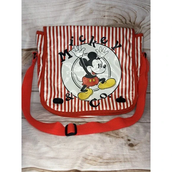 Vintage Mickey Mouse Cooler Messenger Bag Striped‎ Graphic Design Disney 90s