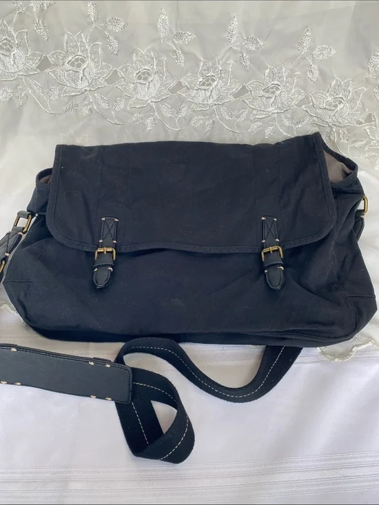 J. Crew Black Canvas Messenger with Buckle Detail