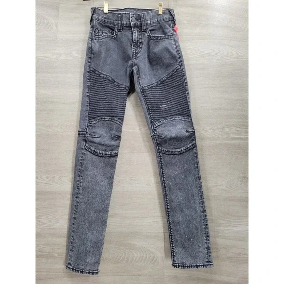 True Religion Geno Big T Jeans Men's 29 Black Marble Moto Ribbed Relaxed Slim