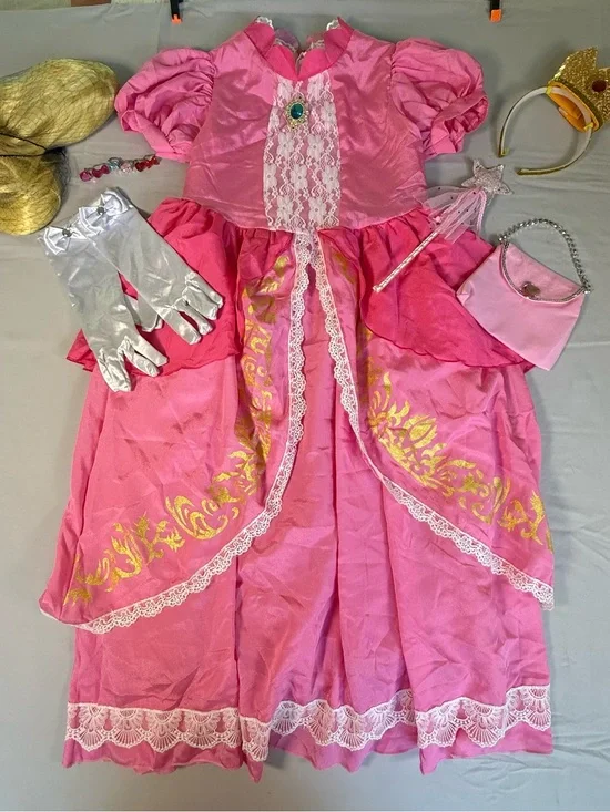 Super Mario princess peach costume with accessories size 10-12