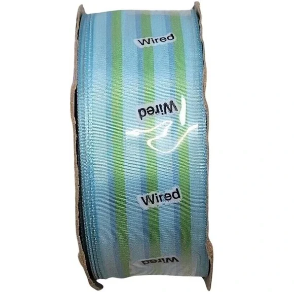 Offray Wired Ribbon 10 Yards Blue Picnic Stripe 1.5 Inch‎ Woven Crafting Trim