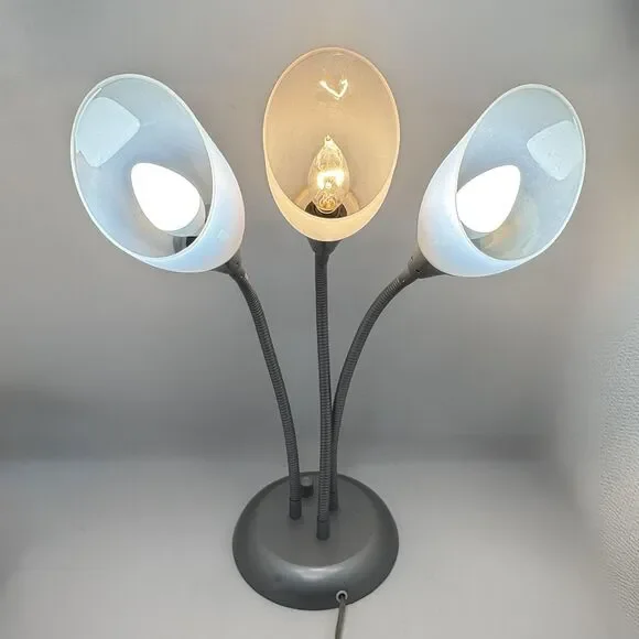 Vintage 3-Light Medusa Style Gooseneck Table Lamp with Tulip Acrylic Shades