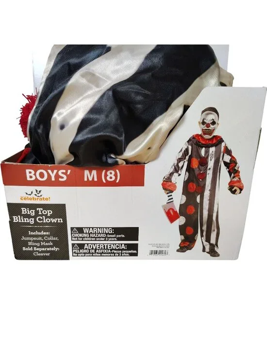 Celebrate Big Top Bling Clown Boys Costume Medium 8 Scary Evil Halloween New