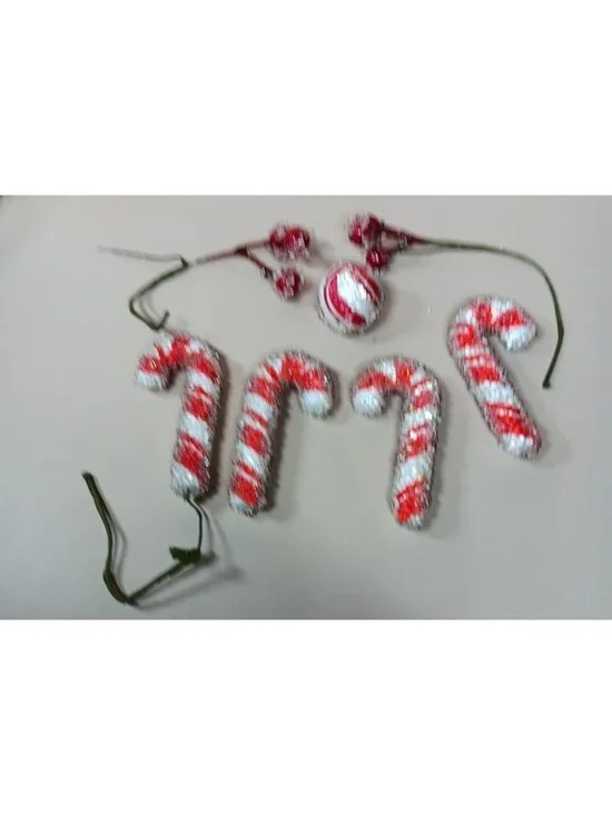 VTG Sugared Peppermint Candy and Berries Christmas Decorations 6 pc Red White