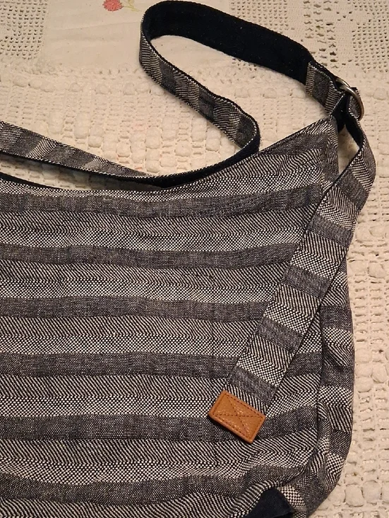 Striped Gray And Navy Cotton Messenger Bag