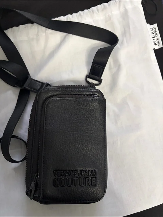 Versace Jeans Couture Black Leather Small Crossbody Cell phone bag