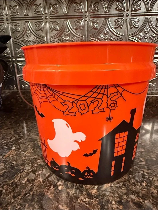 🎃 Home Depot 2026 Halloween Orange Bucket w/ Handle Ghost Haunted House