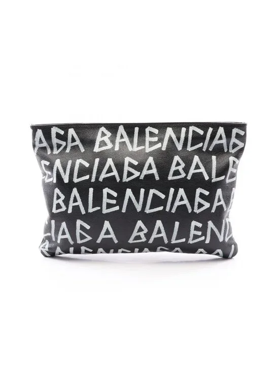 Balenciaga Clutch Graffiti Black White Leather