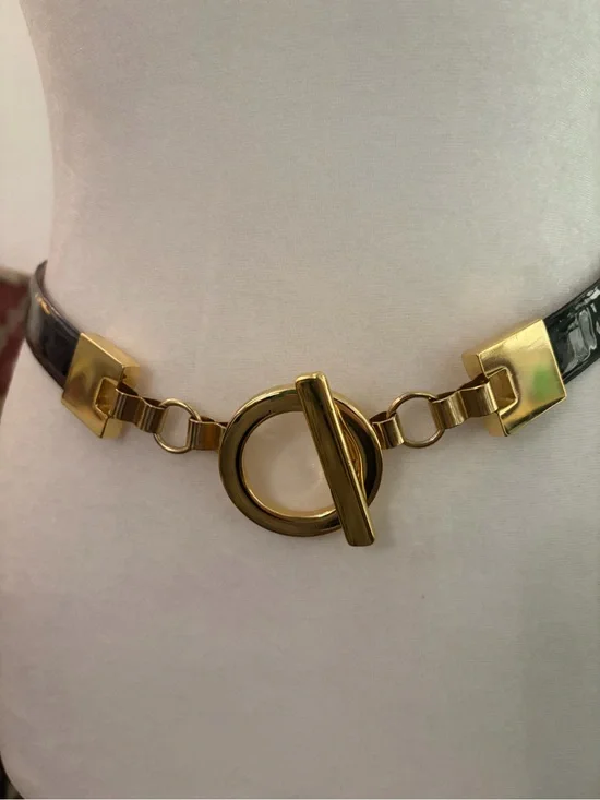Designer inspired Black Belt with Gold Toggle Hardware