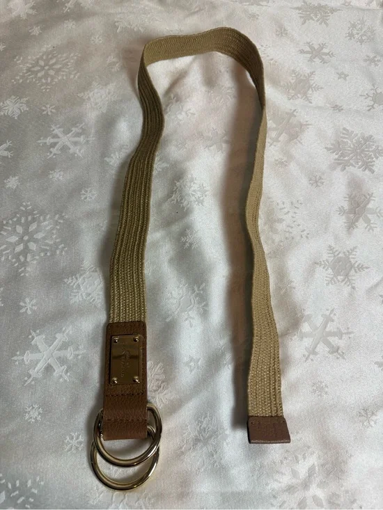 Michael Kors M/L Tan Woven Stretch Leather Belt Gold Double Ring Y2K Boho