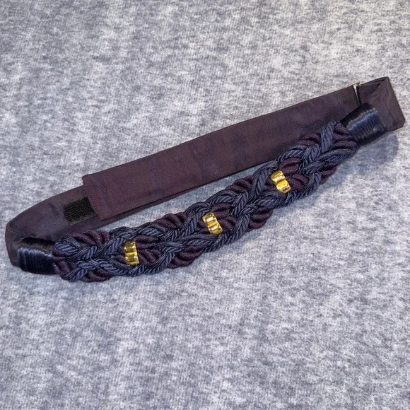 Carolyn Tanner Designs Braided Cord Belt Navy Purple Gold Hook Loop Adjustable