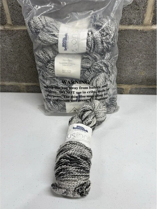 Yarns Brunswick ‘Fusions’ Acrylic/Cotton Shade 7002 Black 9 Skein Lot