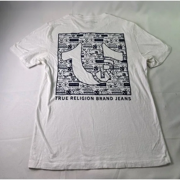 True Religion Mens White Horseshoe Logo Graphic Tee Streetwear Y2K Urban‎ Size M