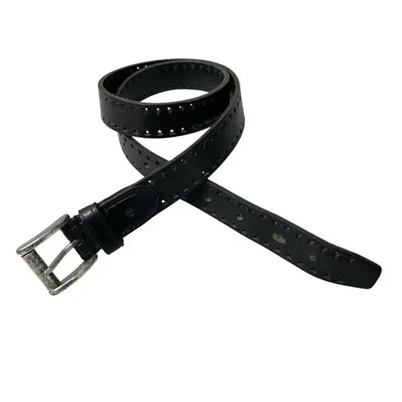 Lauren Ralph Lauren LRL Leather Belt Womens Small Black Silver Buckle Cut Out