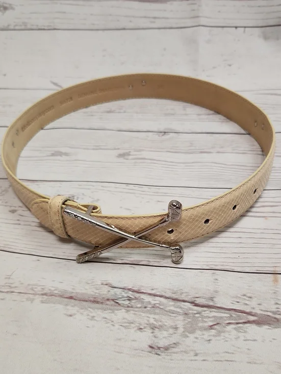 Cream Textured Leather Belt with Silver Golf-Club Buckle