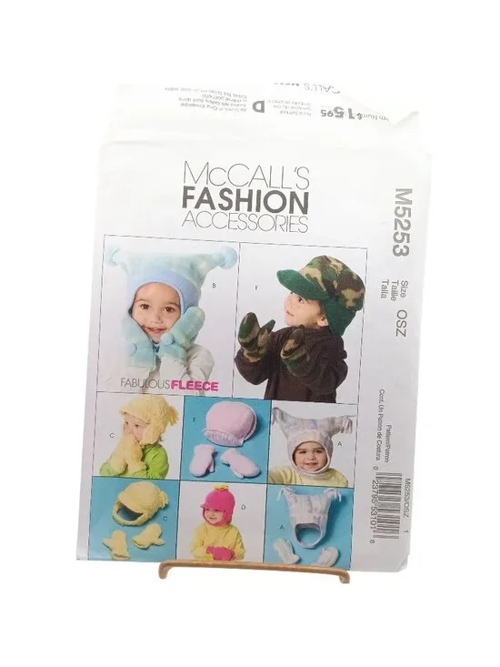 Vintage UNCUT McCalls M5253 Infant & Toddler Hats & Mittens Sewing Pattern OSZ