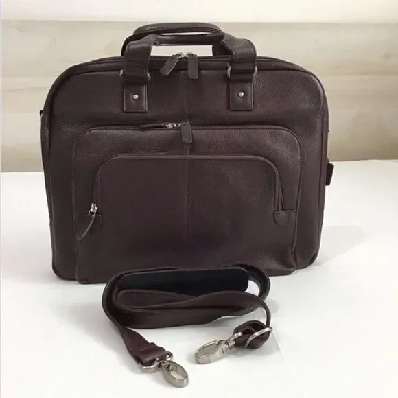 Levenger Brown Laptop Bag Briefcase Adjustable Shoulder Strap