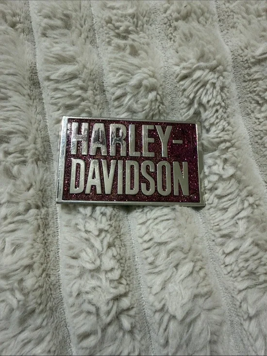 Harley-Davidson Silver Lettering on Pink Glitter belt buckle