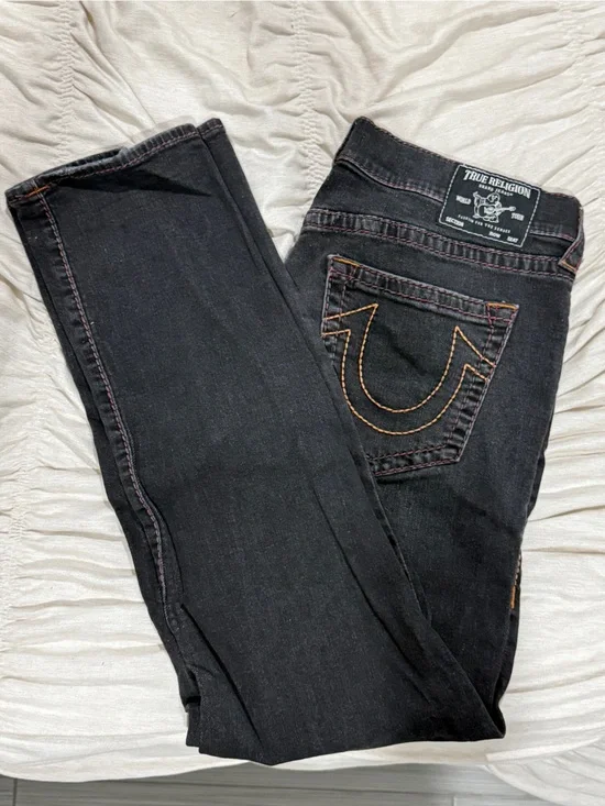 True Religion Ricky Relaxed Straight Black Jeans Distressed Y2K sz 36