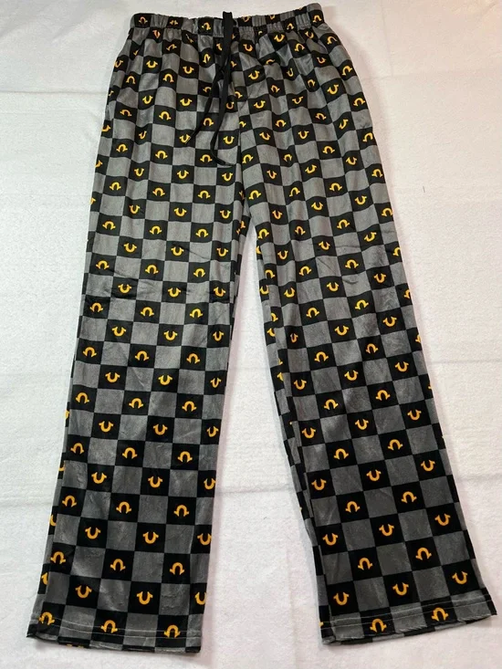 True Religion Men's Checkered Yellow Horseshoe Pajama Pants,Black/Gray, Small