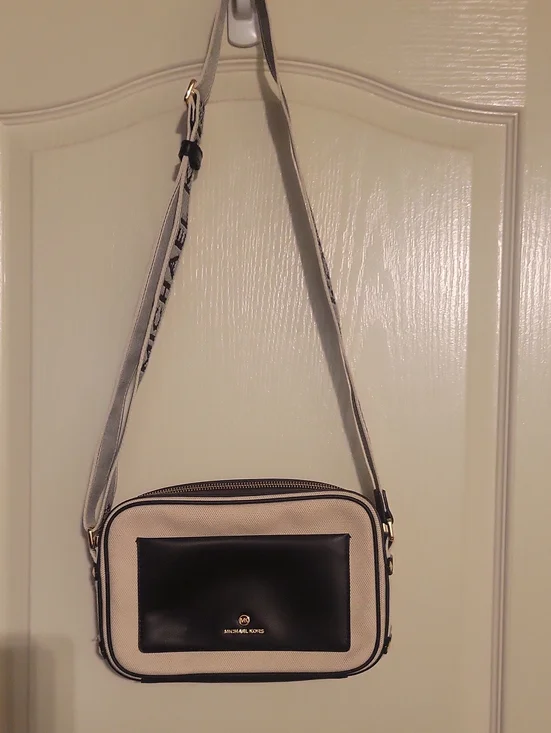 Michael Kors Beige and Black Mini Messenger Crossbody