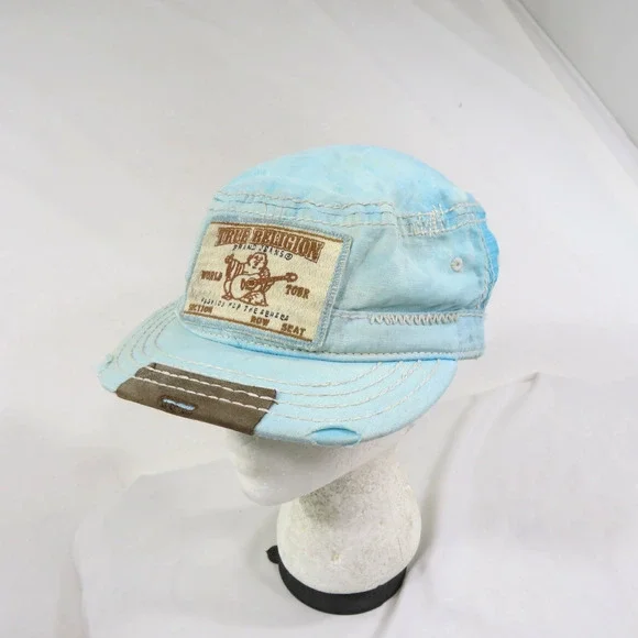 True Religion Jeans Brand Hat Cap Blue-Aqua Hue Logo Patch Front Adjustable Back