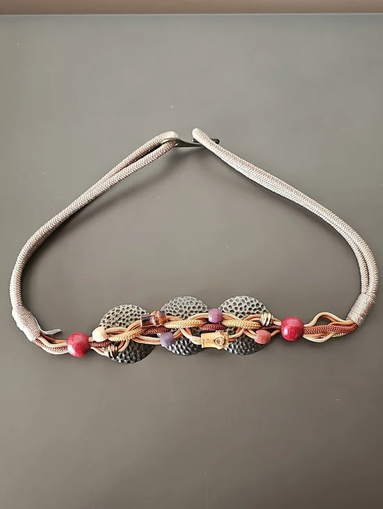 Women's 1980s Braided Rope Belt Or Necklace Metal, Bamboo, Wood Beads 31
